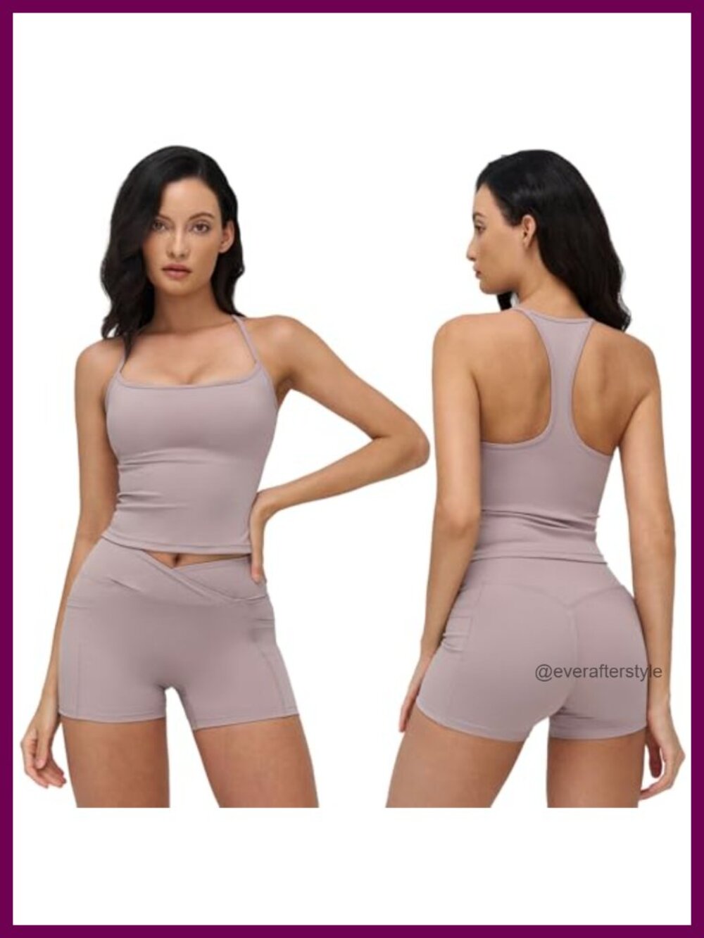 Two Piece Workout Set Padded Racerback Tank Crossover Biker Shorts